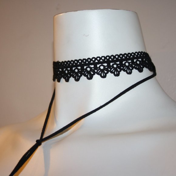 Black choker necklace with long tie